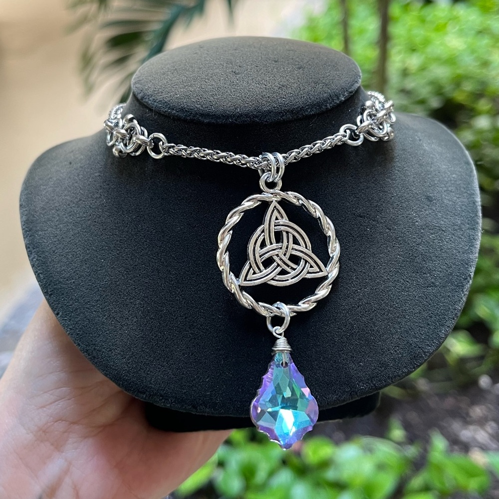 Handmade maille celtic chain celtic knot purple blue iridescent austrian crystal - Picture 8 of 9